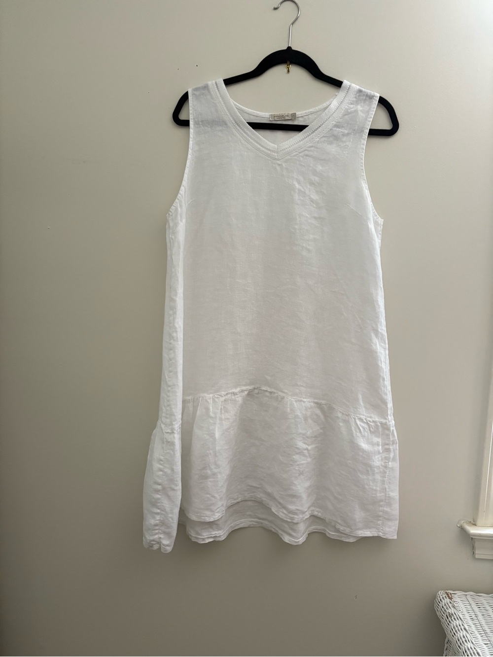 Anna Melina Sleeveless White  100% Linen Drop-Waist Dress made in Italy